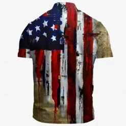 Sale OUKU American Independence Day Men's American Flag Veterans Polo Shirts Golf Shirt Short Sleeve Polo Shirts Collared Shirts Casual Streetwear Vacation Wear Party Outfits Buttons 3D Print Spring & Summer