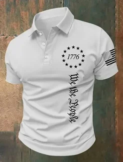 New OUKU American Independence Day Men's American US Flag 1776 Polo Shirts Button Up Polos Golf Shirt Short Sleeve Polo Shirts Lapel Fashion Casual Daily Festival Print Summer Black White Gray