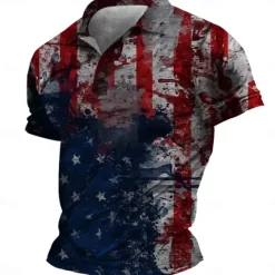 Sale OUKU American Independence Day Men's American Flag Veterans Polo Shirts Golf Shirt Short Sleeve Polo Shirts Collared Shirts Casual Streetwear Vacation Wear Party Outfits Buttons 3D Print Spring & Summer