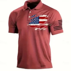 OUKU American Independence Day Men's American US Flag Polo Short Sleeve Polo Shirts Collared Shirts Vintage Casual Outdoor Daily Wear Festival Outfit 3D Print Summer Spring Fall Red Dark Blue Gray