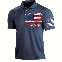 OUKU American Independence Day Men's American US Flag Polo Short Sleeve Polo Shirts Collared Shirts Vintage Casual Outdoor Daily Wear Festival Outfit 3D Print Summer Spring Fall Red Dark Blue Gray