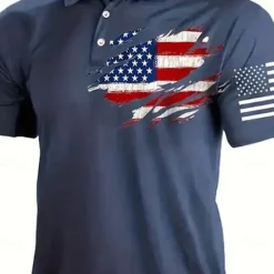 OUKU American Independence Day Men's American US Flag Polo Short Sleeve Polo Shirts Collared Shirts Vintage Casual Outdoor Daily Wear Festival Outfit 3D Print Summer Spring Fall Red Dark Blue Gray