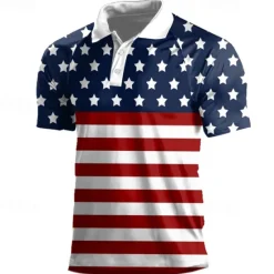 Sale OUKU American Independence Day Men's American Flag Veterans Polo Shirts Golf Shirt Short Sleeve Polo Shirts Collared Shirts Casual Streetwear Vacation Wear Party Outfits Buttons 3D Print Spring & Summer