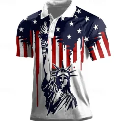 Sale OUKU American Independence Day Men's American Flag Veterans Polo Shirts Golf Shirt Short Sleeve Polo Shirts Collared Shirts Casual Streetwear Vacation Wear Party Outfits Buttons 3D Print Spring & Summer