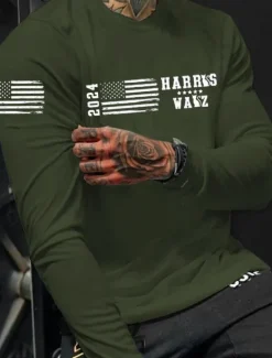 New OUKU American US Flag Patriotic Black Army Green Dark Blue T shirt Tee Men's Graphic 100% Cotton Shirt Sports Classic Shirt Long Sleeve Comfortable Tee Summer Spring Fashion Designer Clothing S M L XL XXL