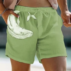 Sale OUKU Animal Dolphin Printed Men's Graphic Cotton Linen Shorts Summer Hawaiian Shorts Beach Shorts Drawstring Elastic Waist Breathable Soft Short Casual Daily Holiday Streetwear Clothing