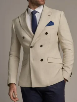 Clearance OUKU Men's Blazer Dailywear Business Preppy Fashion Jacket Solid Colored Double Breasted Regular Fit Polyester Beige