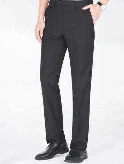 Hot OUKU Men's Dress Pants Homecoming Long Solid Color Micro-elastic Standard Fit 2024 Black