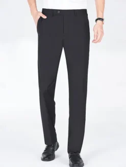 Hot OUKU Men's Dress Pants Homecoming Long Solid Color Micro-elastic Standard Fit 2024 Black