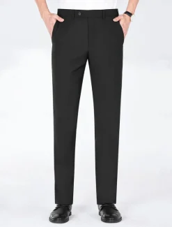 Hot OUKU Men's Dress Pants Homecoming Long Solid Color Micro-elastic Standard Fit 2024 Black