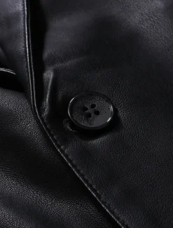 New OUKU Men's PU Leather Blazer Office Work Street Pocket Fashion Casual Spring & Fall Polyester Plain Pocket Casual / Daily Single Breasted Blazer Black
