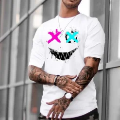 Online OUKU Black White T shirt Tee Casual Style Men's Graphic 100% Cotton Shirt Sports Casual Shirt Short Sleeve Comfortable Tee Outdoor Street Summer Fashion Designer Clothing S M L XL XXL