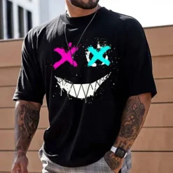 Online OUKU Black White T shirt Tee Casual Style Men's Graphic 100% Cotton Shirt Sports Casual Shirt Short Sleeve Comfortable Tee Outdoor Street Summer Fashion Designer Clothing S M L XL XXL