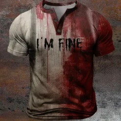 Sale OUKU Blood stains Dark Exaggerated Designer Men's 3D Print T shirt Tee Carnival Party Street T shirt Short Sleeve Henley Collar Shirt Summer Spring Clothing Apparel S M L XL XXL XXXL Brown
