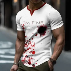 Best OUKU Blood stains I'm Fine Vacation Sports Fashion Men's 3D Print T shirt Tee Party Street Sports Outdoor T shirt & White Short Sleeve Crew Neck Shirt Summer Spring Clothing Apparel S M L XL 2XL 3XL Red