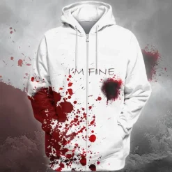 Online OUKU Blood stains Men's Comfort Color Sweatshirts Fashion 3D Print Hoodie Hoodies Crew Neck Fall White