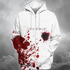 Online OUKU Blood stains Men's Comfort Color Sweatshirts Fashion 3D Print Hoodie Hoodies Crew Neck Fall White