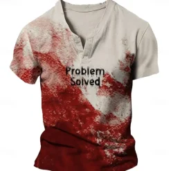 Hot OUKU Blood stains Vacation Fashion Ethnic Men's 3D Print T shirt Tee Casual Halloween T shirt Short Sleeve Henley Shirt Summer Spring Clothing Apparel S M L XL 2XL 3XL Khaki
