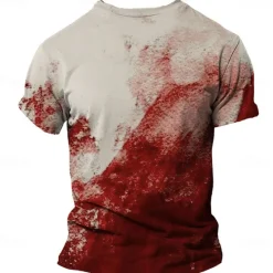 Hot OUKU Blood stains Vacation Fashion Ethnic Men's 3D Print T shirt Tee Casual Halloween T shirt Short Sleeve Henley Shirt Summer Spring Clothing Apparel S M L XL 2XL 3XL Khaki