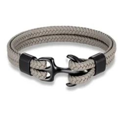 Best OUKU bracelet for men, sturdy cowhide leather bracelet, multilayer vintage anchor bracelet wrap cuff - blue with silver anchor