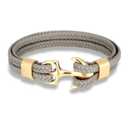 Best OUKU bracelet for men, sturdy cowhide leather bracelet, multilayer vintage anchor bracelet wrap cuff - blue with silver anchor