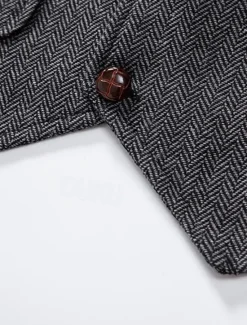 Hot OUKU Brown Grey Men's Herringbone Tweed Vest Standard Fit Notch Single Breasted Five-buttons