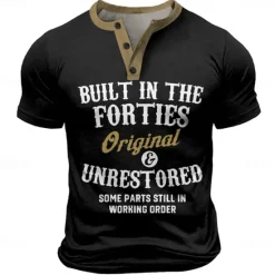 New OUKU Built in The Forties Retro Vintage Men's 3D Print T shirt Tee Henley Shirt Street Casual Daily T shirt Black Blue Green Short Sleeve Henley Shirt Summer Spring Clothing Apparel S M L XL XXL 3XL