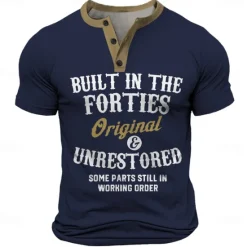 New OUKU Built in The Forties Retro Vintage Men's 3D Print T shirt Tee Henley Shirt Street Casual Daily T shirt Black Blue Green Short Sleeve Henley Shirt Summer Spring Clothing Apparel S M L XL XXL 3XL