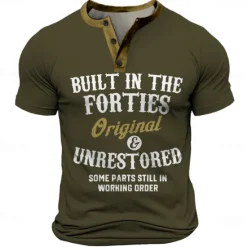 New OUKU Built in The Forties Retro Vintage Men's 3D Print T shirt Tee Henley Shirt Street Casual Daily T shirt Black Blue Green Short Sleeve Henley Shirt Summer Spring Clothing Apparel S M L XL XXL 3XL
