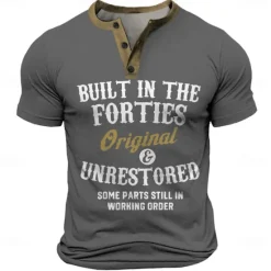New OUKU Built in The Forties Retro Vintage Men's 3D Print T shirt Tee Henley Shirt Street Casual Daily T shirt Black Blue Green Short Sleeve Henley Shirt Summer Spring Clothing Apparel S M L XL XXL 3XL