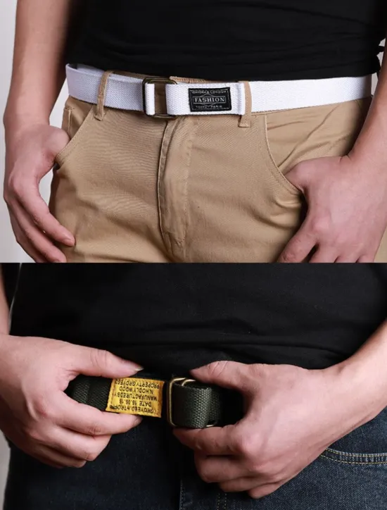 New OUKU Canvas Belt Unisex Web Fabric Casual Belt with Double D-ring Black Green Canvas Alloy Fashion Plain Daily Wear Weekend