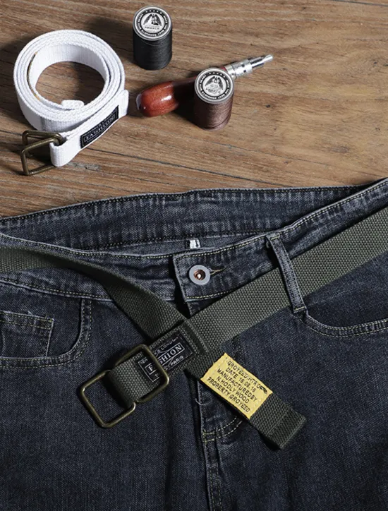 New OUKU Canvas Belt Unisex Web Fabric Casual Belt with Double D-ring Black Green Canvas Alloy Fashion Plain Daily Wear Weekend