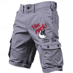 Hot OUKU Carefree Interlude X Joshua Jo Men's Vintage Guitar 6 Pocket Vacation Cargo Shorts