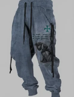 Sale OUKU Christmas Knights Of Malta Mens Graphic Pants Sweatpants Joggers Trousers Drawstring Elastic Waist 3D Print Lion Prints Cross Comfort Sports Outdoor Casual Daily Cotton Blend Grey