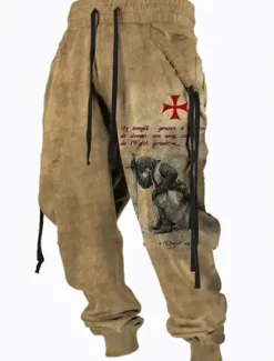 Sale OUKU Christmas Knights Of Malta Mens Graphic Pants Sweatpants Joggers Trousers Drawstring Elastic Waist 3D Print Lion Prints Cross Comfort Sports Outdoor Casual Daily Cotton Blend Grey