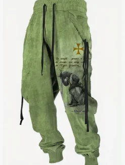 Sale OUKU Christmas Knights Of Malta Mens Graphic Pants Sweatpants Joggers Trousers Drawstring Elastic Waist 3D Print Lion Prints Cross Comfort Sports Outdoor Casual Daily Cotton Blend Grey