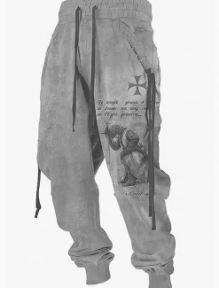 Sale OUKU Christmas Knights Of Malta Mens Graphic Pants Sweatpants Joggers Trousers Drawstring Elastic Waist 3D Print Lion Prints Cross Comfort Sports Outdoor Casual Daily Cotton Blend Grey
