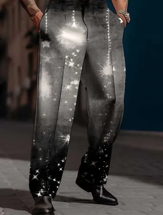 Outlet OUKU Christmas Men's Christmas Scene Printed Pants Snowflake Business Casual 3D Print Trousers Outdoor Street Wear to work Polyester Black and White Wine Yellow S M L High Elasticity Pants