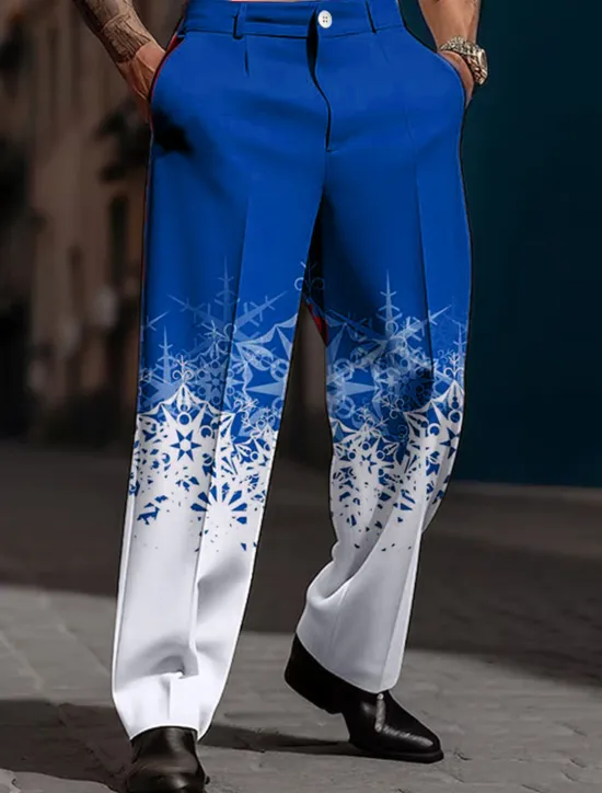 Outlet OUKU Christmas Men's Christmas Scene Printed Pants Snowflake Business Casual 3D Print Trousers Outdoor Street Wear to work Polyester Black and White Wine Yellow S M L High Elasticity Pants