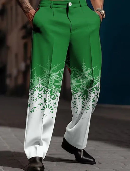 Outlet OUKU Christmas Men's Christmas Scene Printed Pants Snowflake Business Casual 3D Print Trousers Outdoor Street Wear to work Polyester Black and White Wine Yellow S M L High Elasticity Pants