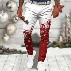 Sale OUKU Christmas Men's Christmas Scene Printed Pants Snowflake Casual 3D Print Trousers Outdoor Street Going out Polyester Wine Black Blue S M L Mid Waist Elasticity Pants