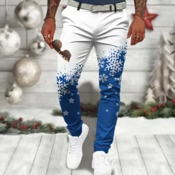 Sale OUKU Christmas Men's Christmas Scene Printed Pants Snowflake Casual 3D Print Trousers Outdoor Street Going out Polyester Wine Black Blue S M L Mid Waist Elasticity Pants