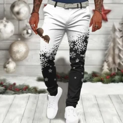 Sale OUKU Christmas Men's Christmas Scene Printed Pants Snowflake Casual 3D Print Trousers Outdoor Street Going out Polyester Wine Black Blue S M L Mid Waist Elasticity Pants