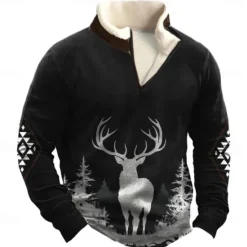 Clearance OUKU Christmas Men's Deer Sweatshirt Quarter Zip Sweatshirt Long Sleeve Sweatshirt Stand Collar Quarter Zip Casual 3D Print Vacation Going out Streetwear Half Zip Fall Winter Black