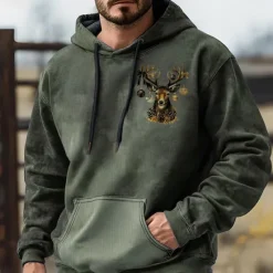 Best OUKU Christmas Men's Elk Hoodie Hoodies Sweatshirt Fashion Cowboy Long Sleeve Hooded Blue Purple Pocket 3D Print Fall Winter Designer