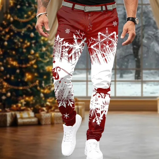New OUKU Christmas Men's Geometric Dress Pants Mid Waist Casual Party Evening Wear Dailywear Holiday Zipper Pocket Summer Spring Fall 3D Print Red Blue Green