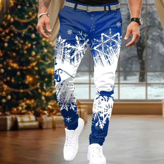 New OUKU Christmas Men's Geometric Dress Pants Mid Waist Casual Party Evening Wear Dailywear Holiday Zipper Pocket Summer Spring Fall 3D Print Red Blue Green