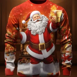 Hot OUKU Christmas Men's Graphic Santa Claus T Shirt Long Sleeve T shirt 3D Print Crew Neck Shirt Fashion Designer Casual Sports Outdoor Holiday Going out Light Green Red Dark Green Spring & Fall Clothing