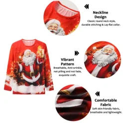 Hot OUKU Christmas Men's Graphic Santa Claus T Shirt Long Sleeve T shirt 3D Print Crew Neck Shirt Fashion Designer Casual Sports Outdoor Holiday Going out Light Green Red Dark Green Spring & Fall Clothing