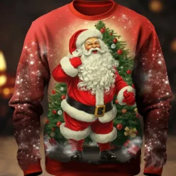 Hot OUKU Christmas Men's Graphic Santa Claus T Shirt Long Sleeve T shirt 3D Print Crew Neck Shirt Fashion Designer Casual Sports Outdoor Holiday Going out Light Green Red Dark Green Spring & Fall Clothing